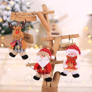 Three-piece Christmas plush ornament set featuring Santa, Reindeer, and Snowman
