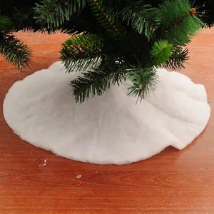 White faux fur Christmas tree skirt 70-90cm round plush base cover for holiday decoration