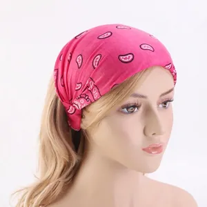 Pink paisley African print wide headband for women made of soft cotton elastic fabric