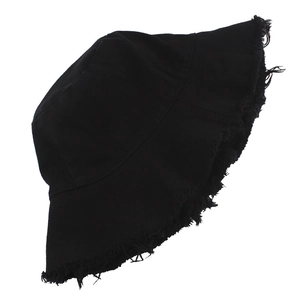 Japanese style black cotton canvas bucket hat with trendy frayed edges for sun protection