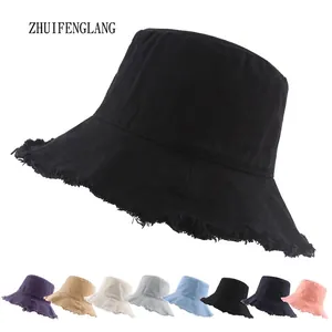 Cappello da pescatore in tela di cotone sfrangiato stile giapponese in otto colori