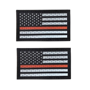 Reflective American flag tactical patches with thin red line on high-quality black fabric