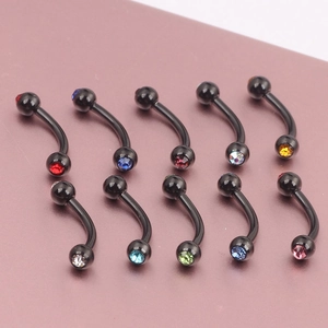 Set of 10 black curved barbell piercing jewelry with colorful sparkling rhinestones