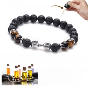 Lava rock and tiger eye stone dumbbell bracelet with essential oil diffuser function