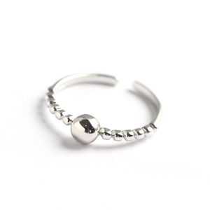Minimalist 925 sterling silver beaded open ring with central sphere bead in silver finish