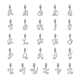 Alphabet Initial Letter Pendant Charm 925 Sterling Silver Sparkling Cubic Zirconia Platinum Plated Jewelry Accessory