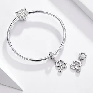 925 sterling silver snake chain bracelet with sparkling cat clasp and letter B charms