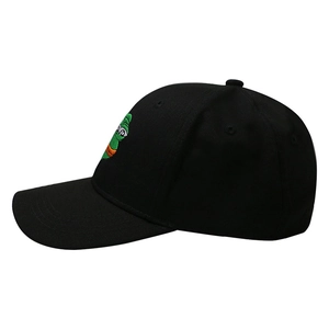 Classic black cotton baseball cap featuring colorful Pepe the Frog embroidery on the side