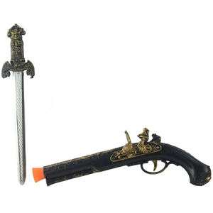 Vintage Pirate Cosplay Toy Set with Engraved Plastic Sword and Flintlock Pistol