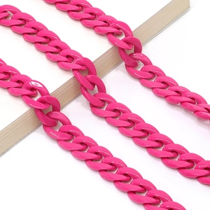 Detail of glossy rose pink acrylic chain links with thick texture for eyewear and masks