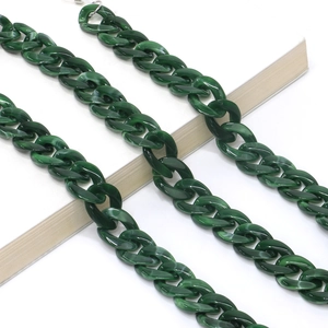 Detailed macro view of the dark green marble acrylic chain links for glasses and bags