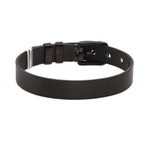 Dark grey Milanese mesh stainless steel bracelet with adjustable belt buckle clasp