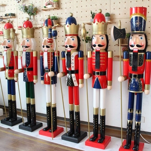 Set of six 180cm wooden nutcracker soldier king statues for Christmas bar decor