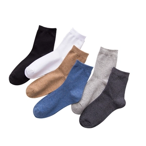6-pack of men's cotton mid-calf crew socks in classic solid colors with breathable fabric
