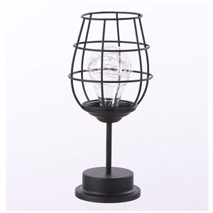 Nordic black iron birdcage decorative table lamp with LED copper wire string bulb