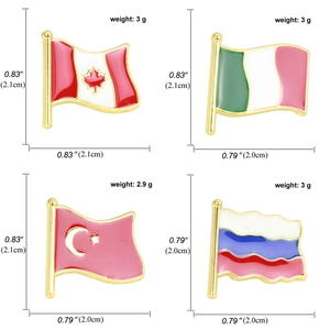 Detail view of national flag lapel pins with dimensions and weights for each country