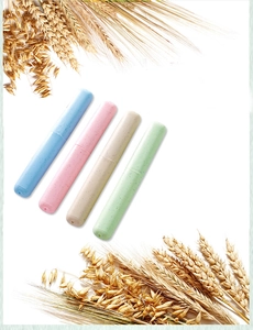 Eco-friendly wheat straw toothbrush cases in four pastel colors with wheat stalks