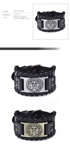 Detailed view of vintage split leather bracelet with tree of life and star metal charms