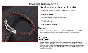 Detail view of 8mm braided leather bracelet featuring a stainless steel horseshoe clasp