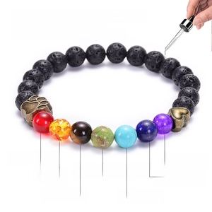 Lavastein und Edelstein Chakra Yoga Armband mit Pfoten und Herz Anhänger