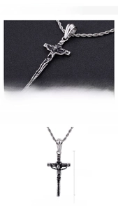 Macro shot of gothic cross skull pendant with detailed stainless steel dimensions