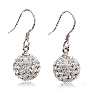 925 Sterling Silver Shamballa Ball Drop Earrings Shimmering Rhinestone Pave Hook Earrings For Women Elegant Fashion Jewelry