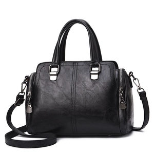 Classic black PU leather handbag with silver hardware and adjustable crossbody strap