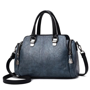 Women Fashion PU Leather Handbag Large Capacity Boston Shoulder Crossbody Bag Textured Retro Soft Top Handle Purse