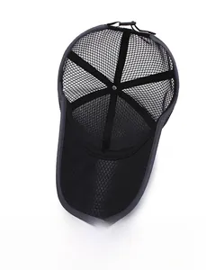 Detail view of breathable mesh interior and sturdy seams of a grey baseball cap