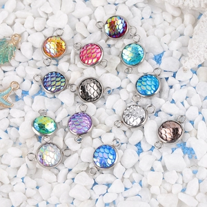 10mm stainless steel fish scale pendants with double loops for DIY jewelry making