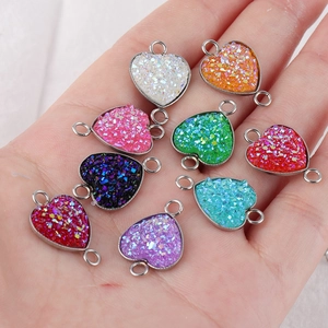 13mm heart-shaped stainless steel connectors with colorful glitter resin for DIY jewelry