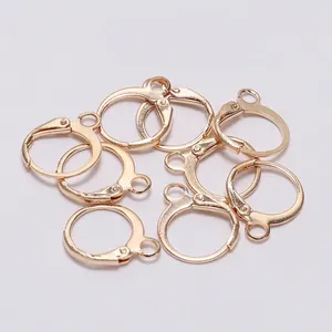 Close-up of eight KC Gold leverback earring hooks for DIY jewelry making accessories