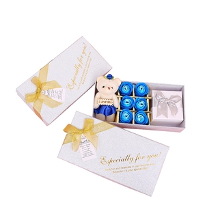 Blue soap rose gift box with plush bear and jewelry storage for romantic gifting