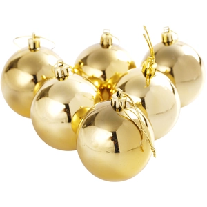 Set de 6 bolas de Navidad doradas brillantes con lazos para decoración festiva de gala