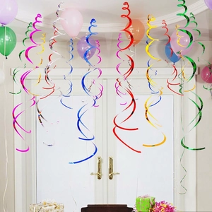 Colorful PVC laser swirl ceiling streamers for festive party decorations and celebration events