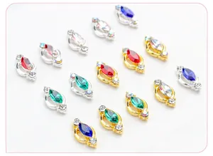 Détails de strass pour ongles marquise multicolores avec bases dorées et argentées