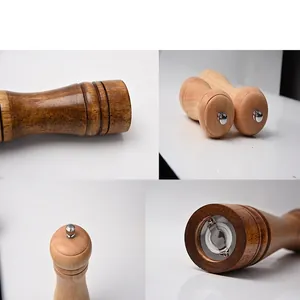 Manual oak wood pepper grinder set with adjustable metal knob and ceramic core mechanism