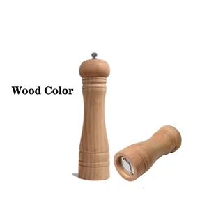 Manual oak wood pepper grinder set with adjustable knob and wave-shaped ergonomic design