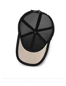 Interior detail of black mesh baseball cap featuring breathable fabric and reinforced seams