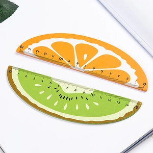 Cute 15cm fruit shaped wooden rulers with orange and kiwi patterns for students