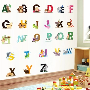 Alphabet wall stickers with colorful animals for kids' nursery and bedroom decor