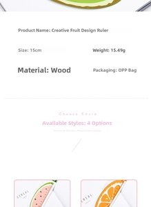 Detailed specifications of 15cm creative wooden fruit rulers with cute cartoon patterns