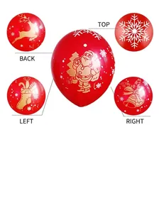 Detail of red Christmas latex balloon with five-sided gold and white festive printing