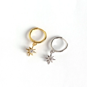 Orecchini a cerchio minimalisti in argento S925 con stella polare e zircone in oro e argento