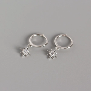 Orecchini a cerchio a stella in argento sterling S925 con pietre di zircone lucide