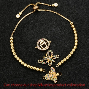 Adjustable gold DIY bracelet chain set with Fatima hand butterfly and bee zircon charms
