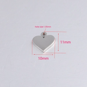 Polished heart pendant in stainless steel for DIY jewelry, size 10mm by 11mm