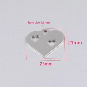 Mirror-polished stainless steel hollow heart pendant with dimension measurements