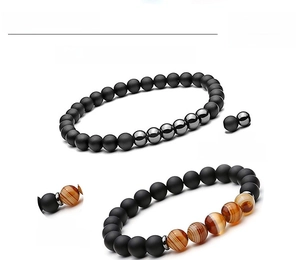 Détails des bracelets en agate noire mate et onyx rayé avec perles de 6 mm et 8 mm