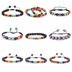 Collage of 10mm beaded bracelets featuring lion head accents and natural stones
